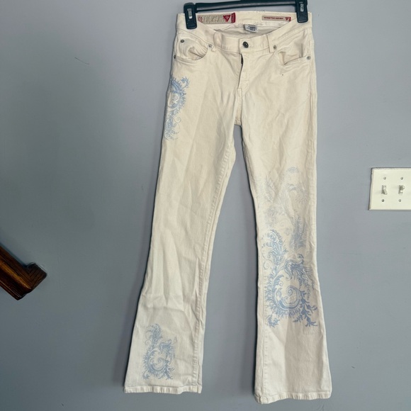 Woman Vintage Flare Guess Jeans Rock Star Denim Paisley Print Pants size 28